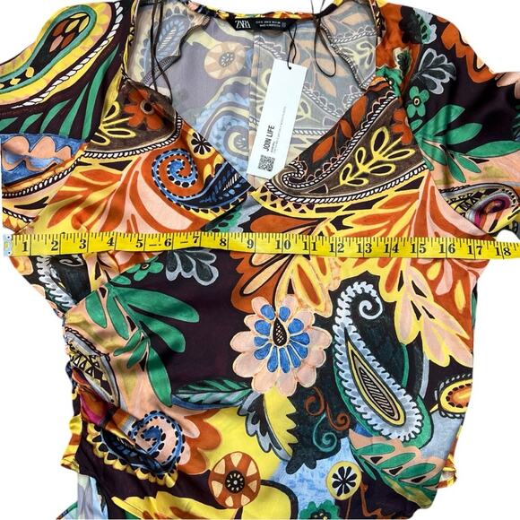 Zara multicolor printed crossover top wrap long sleeve blouse NWT - Picture 14 of 14